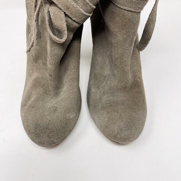 Steve Madden Womens 7 Taupe Loreen Suede Leather Tie Strap Ankle Booties Almond - Picture 6 of 12